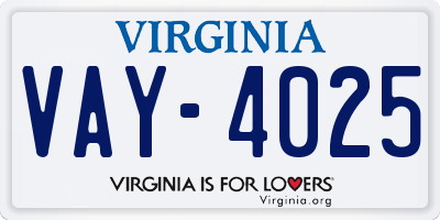 VA license plate VAY4025