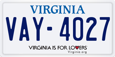 VA license plate VAY4027