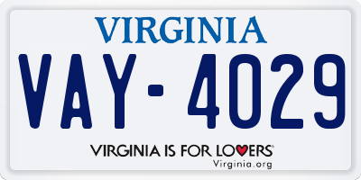VA license plate VAY4029