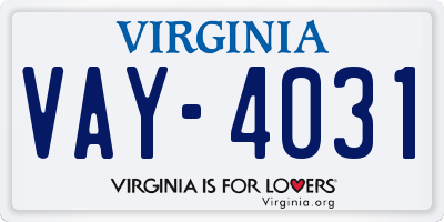 VA license plate VAY4031