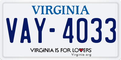 VA license plate VAY4033