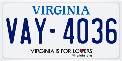 VA license plate VAY4036