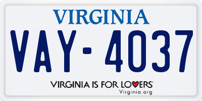 VA license plate VAY4037