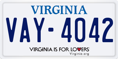VA license plate VAY4042