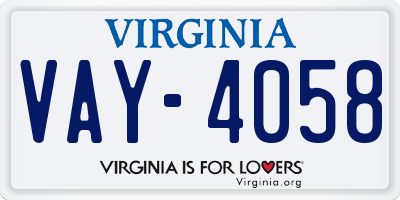 VA license plate VAY4058