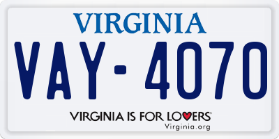 VA license plate VAY4070