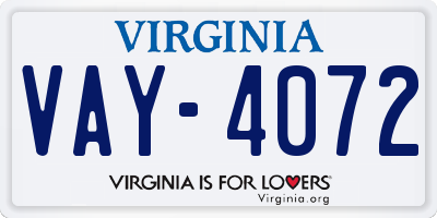 VA license plate VAY4072
