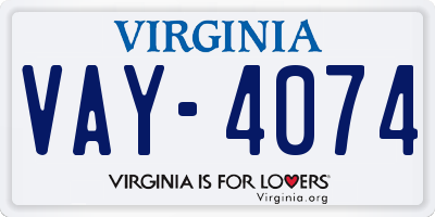 VA license plate VAY4074