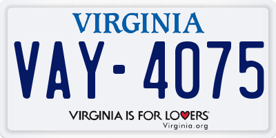 VA license plate VAY4075