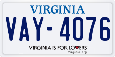 VA license plate VAY4076