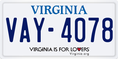 VA license plate VAY4078