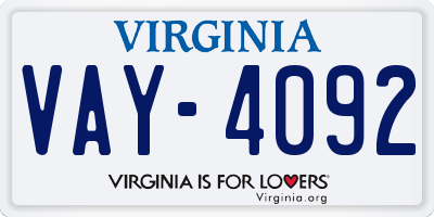 VA license plate VAY4092