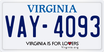 VA license plate VAY4093