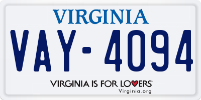 VA license plate VAY4094