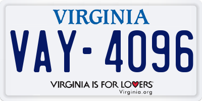 VA license plate VAY4096