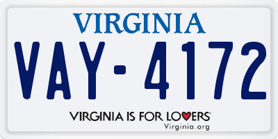 VA license plate VAY4172