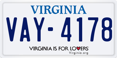 VA license plate VAY4178