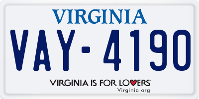 VA license plate VAY4190