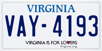 VA license plate VAY4193