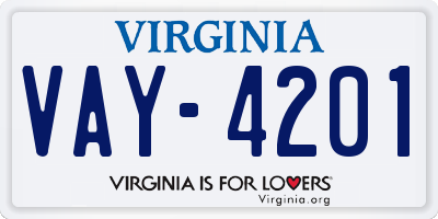 VA license plate VAY4201