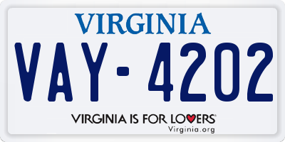 VA license plate VAY4202