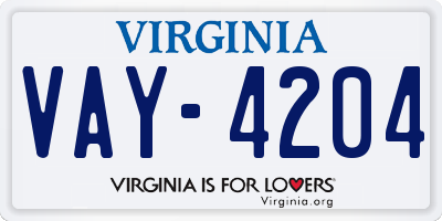 VA license plate VAY4204