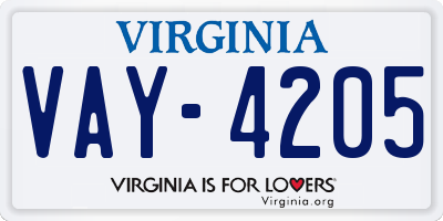VA license plate VAY4205