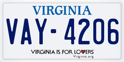 VA license plate VAY4206