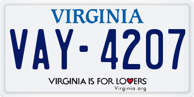 VA license plate VAY4207