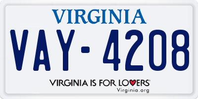 VA license plate VAY4208