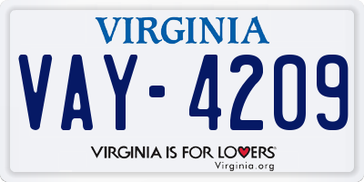 VA license plate VAY4209