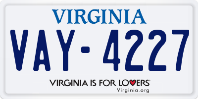 VA license plate VAY4227