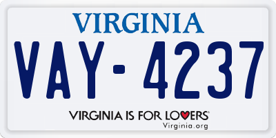 VA license plate VAY4237