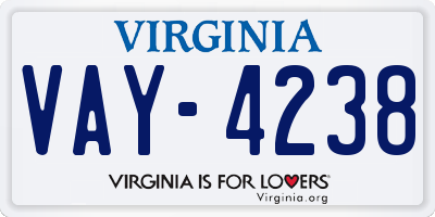VA license plate VAY4238