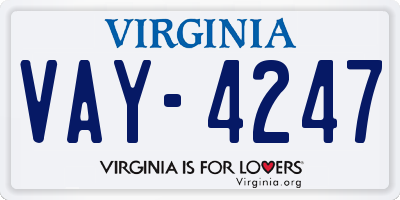 VA license plate VAY4247