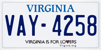 VA license plate VAY4258