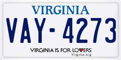 VA license plate VAY4273