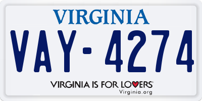 VA license plate VAY4274