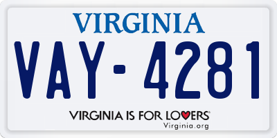 VA license plate VAY4281