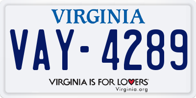VA license plate VAY4289