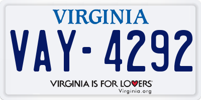 VA license plate VAY4292