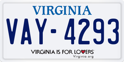 VA license plate VAY4293