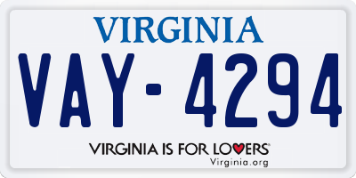 VA license plate VAY4294