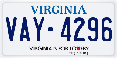 VA license plate VAY4296