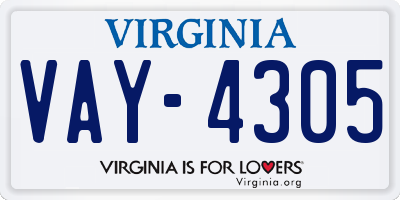VA license plate VAY4305