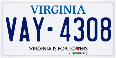 VA license plate VAY4308