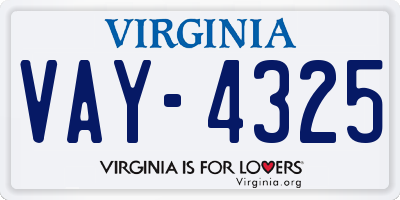 VA license plate VAY4325