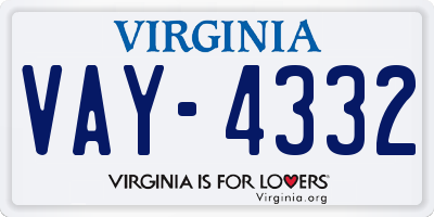 VA license plate VAY4332