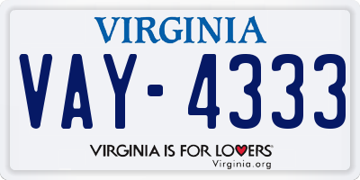 VA license plate VAY4333