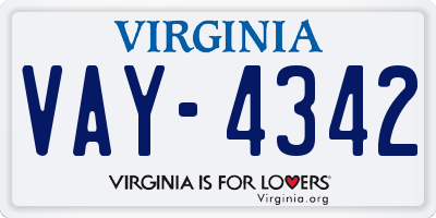 VA license plate VAY4342
